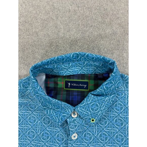 William Murray Geometric Design Short Sleeve Golf Polo Shirt (Men's Medium) Blue - Picture 3 of 11